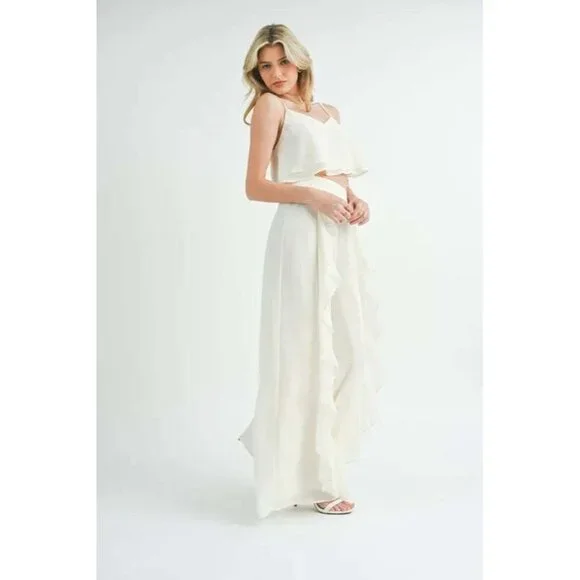 MABLE Crop Cami and Ruffled Wide Leg Pants Set